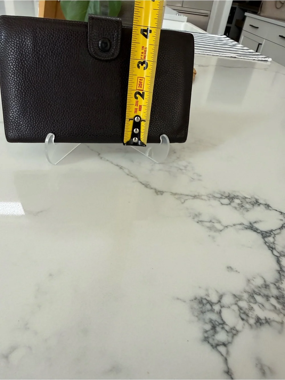 CHANEL Dark Brown Quilted Caviar Leather Wallet with CC Logo